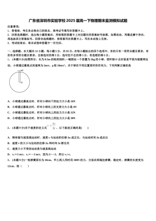 广东省深圳市实验学校2025届高一下物理期末监测模拟试题含解析