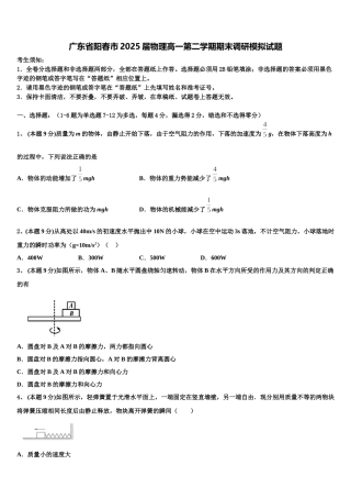 广东省阳春市2025届物理高一第二学期期末调研模拟试题含解析