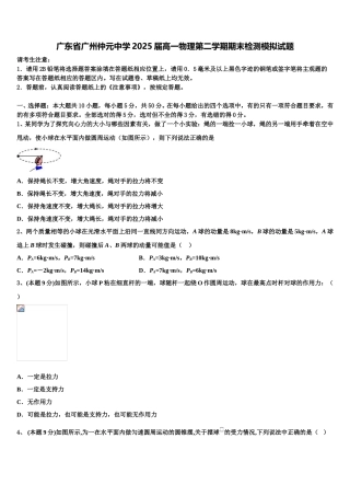 广东省广州仲元中学2025届高一物理第二学期期末检测模拟试题含解析