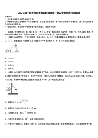 2025届广东省茂名市电白区物理高一第二学期期末预测试题含解析