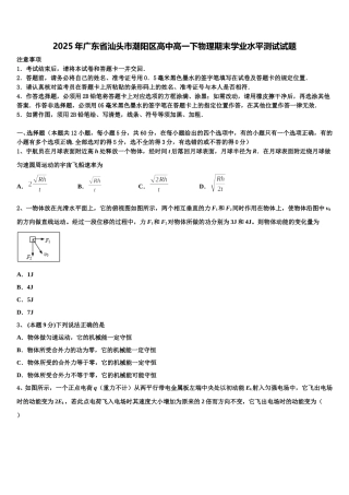 2025年广东省汕头市潮阳区高中高一下物理期末学业水平测试试题含解析