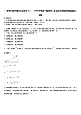 广东省东莞市南开实验学校2024-2025学年高一物理第二学期期末质量跟踪监视模拟试题含解析