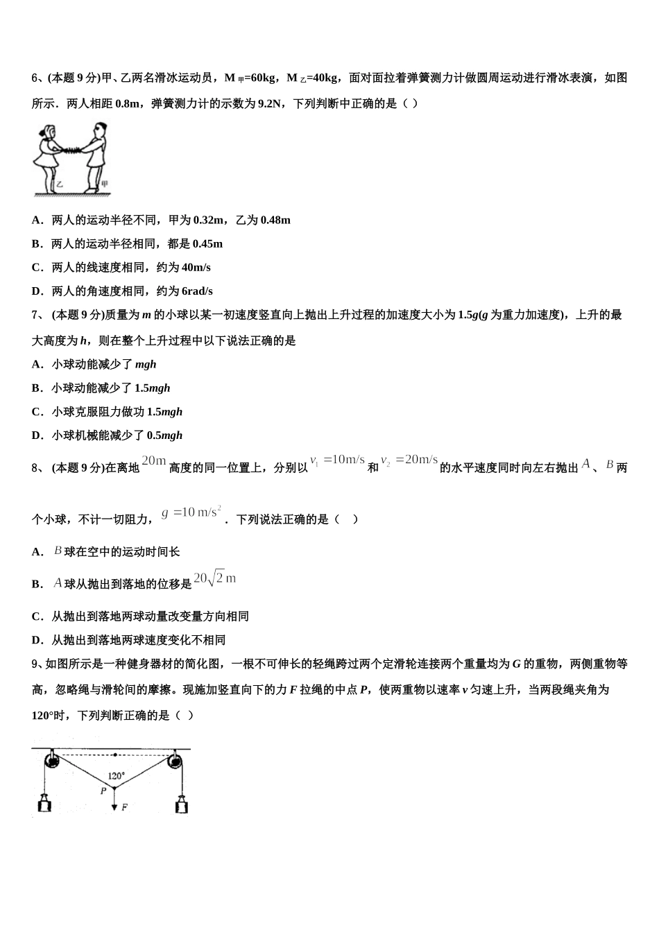 2024-2025学年广东省广州市第一中学物理高一下期末学业水平测试模拟试题含解析_第2页