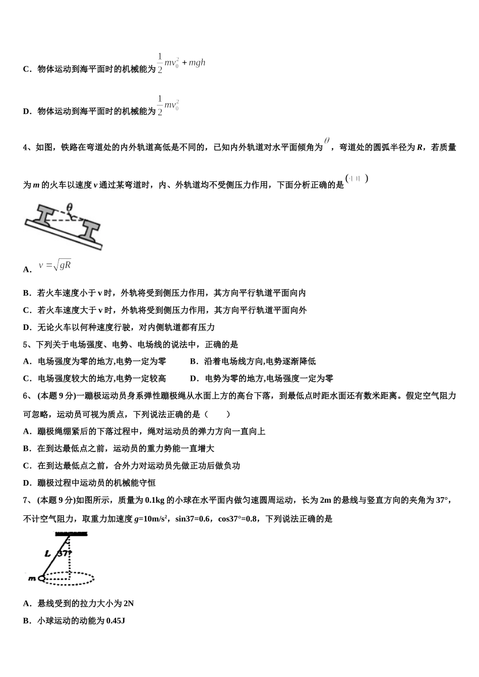 2025届广东省惠州市博罗县博罗中学高一下物理期末达标检测模拟试题含解析_第2页