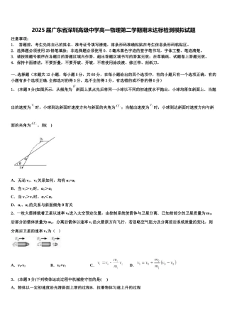 2025届广东省深圳高级中学高一物理第二学期期末达标检测模拟试题含解析