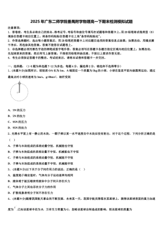 2025年广东二师学院番禺附学物理高一下期末检测模拟试题含解析