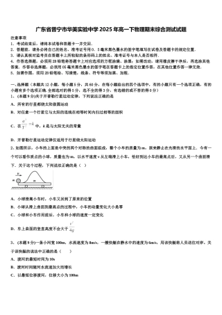 广东省普宁市华美实验中学2025年高一下物理期末综合测试试题含解析