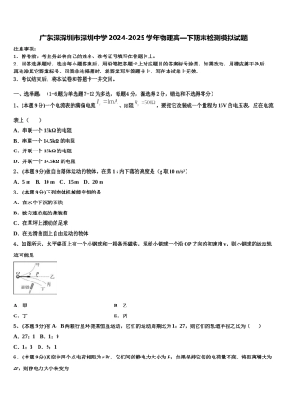 广东深深圳市深圳中学2024-2025学年物理高一下期末检测模拟试题含解析