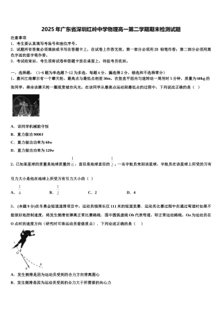 2025年广东省深圳红岭中学物理高一第二学期期末检测试题含解析