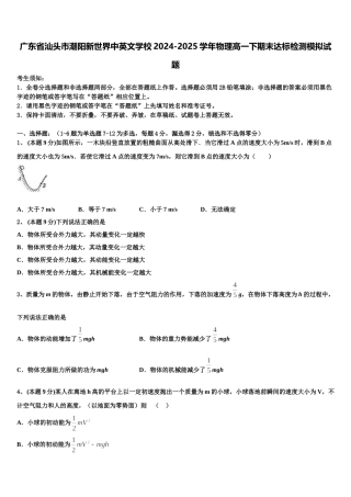 广东省汕头市潮阳新世界中英文学校2024-2025学年物理高一下期末达标检测模拟试题含解析