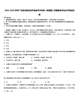 2024-2025学年广东省河源市连平县连平中学高一物理第二学期期末学业水平测试试题含解析