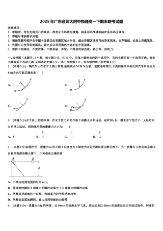 2025年广东省师大附中物理高一下期末联考试题含解析