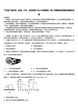 广东省广雅中学、执信、六中、深外四校2025年物理高一第二学期期末质量检测模拟试题含解析