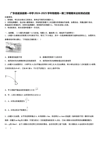 广东省遂溪县第一中学2024-2025学年物理高一第二学期期末达标测试试题含解析