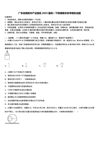 广东省揭阳市产业园区2025届高一下物理期末统考模拟试题含解析