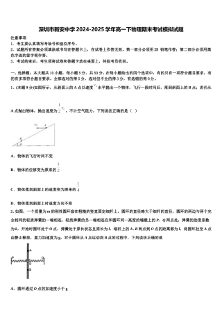 深圳市新安中学2024-2025学年高一下物理期末考试模拟试题含解析