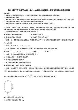 2025年广东省仲元中学、中山一中等七校物理高一下期末达标检测模拟试题含解析