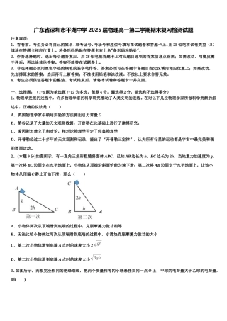 广东省深圳市平湖中学2025届物理高一第二学期期末复习检测试题含解析
