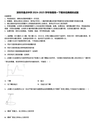深圳市重点中学2024-2025学年物理高一下期末经典模拟试题含解析