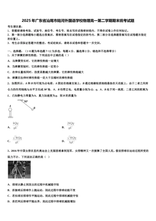 2025年广东省汕尾市陆河外国语学校物理高一第二学期期末统考试题含解析
