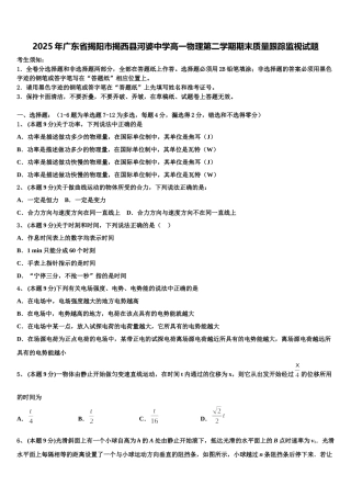 2025年广东省揭阳市揭西县河婆中学高一物理第二学期期末质量跟踪监视试题含解析