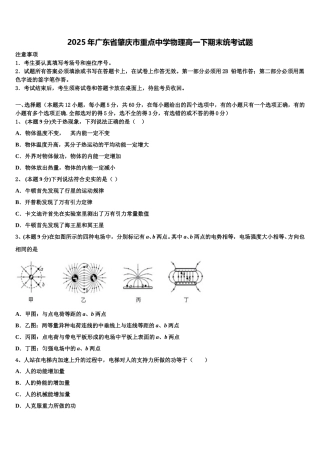 2025年广东省肇庆市重点中学物理高一下期末统考试题含解析