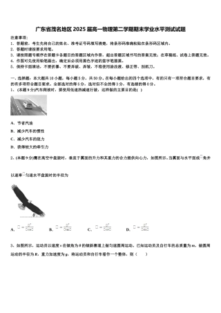 广东省茂名地区2025届高一物理第二学期期末学业水平测试试题含解析