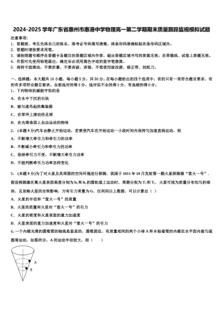 2024-2025学年广东省惠州市惠港中学物理高一第二学期期末质量跟踪监视模拟试题含解析