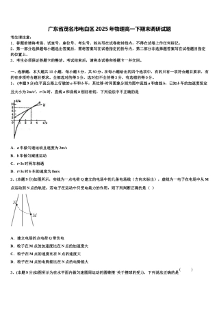 广东省茂名市电白区2025年物理高一下期末调研试题含解析
