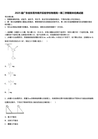 2025届广东省东莞市南开实验学校物理高一第二学期期末经典试题含解析