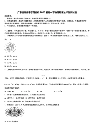 广东省惠州市示范名校2025届高一下物理期末达标测试试题含解析