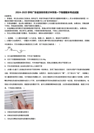 2024-2025学年广东省深圳市育才中学高一下物理期末考试试题含解析
