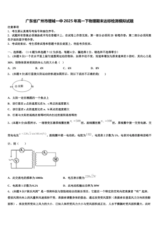 广东省广州市增城一中2025年高一下物理期末达标检测模拟试题含解析