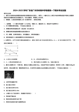 2024-2025学年广东省广州市岭南中学物理高一下期末考试试题含解析