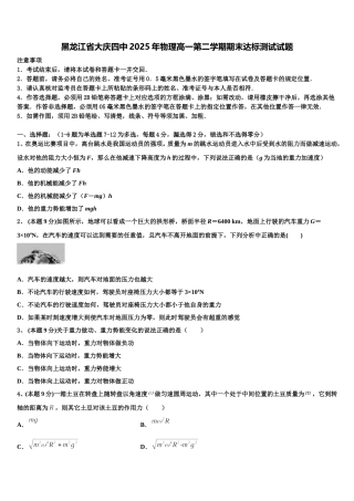 黑龙江省大庆四中2025年物理高一第二学期期末达标测试试题含解析