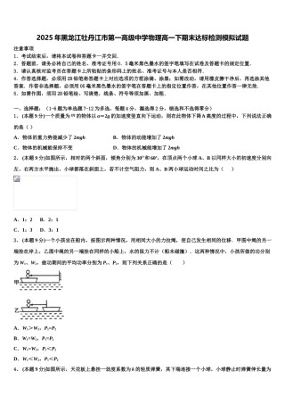 2025年黑龙江牡丹江市第一高级中学物理高一下期末达标检测模拟试题含解析