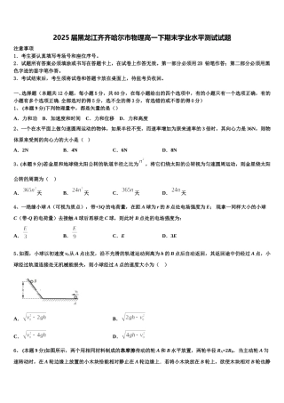 2025届黑龙江齐齐哈尔市物理高一下期末学业水平测试试题含解析
