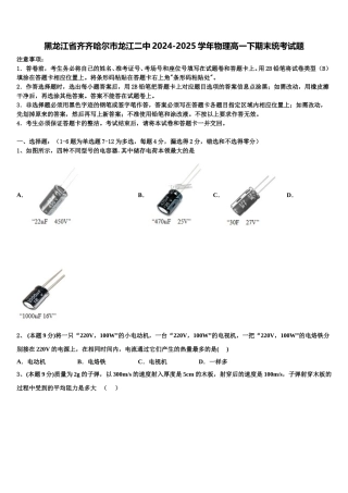 黑龙江省齐齐哈尔市龙江二中2024-2025学年物理高一下期末统考试题含解析