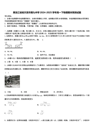 黑龙江省哈尔滨市第九中学2024-2025学年高一下物理期末预测试题含解析