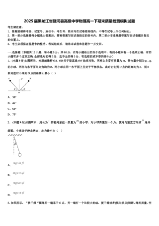 2025届黑龙江省饶河县高级中学物理高一下期末质量检测模拟试题含解析