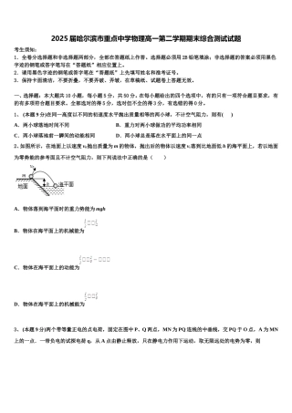 2025届哈尔滨市重点中学物理高一第二学期期末综合测试试题含解析