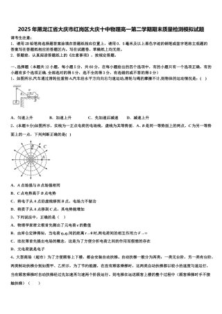 2025年黑龙江省大庆市红岗区大庆十中物理高一第二学期期末质量检测模拟试题含解析