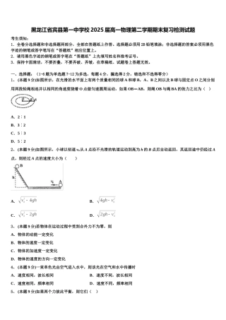 黑龙江省宾县第一中学校2025届高一物理第二学期期末复习检测试题含解析