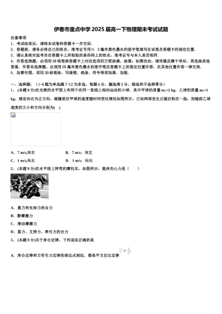伊春市重点中学2025届高一下物理期末考试试题含解析