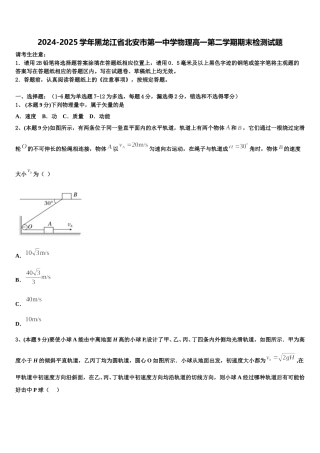 2024-2025学年黑龙江省北安市第一中学物理高一第二学期期末检测试题含解析
