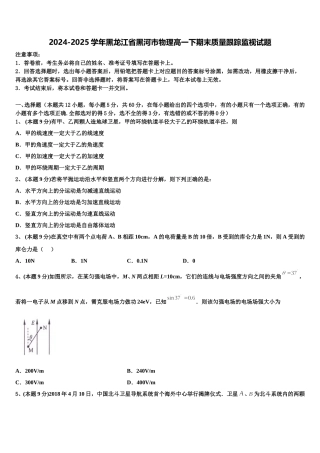 2024-2025学年黑龙江省黑河市物理高一下期末质量跟踪监视试题含解析