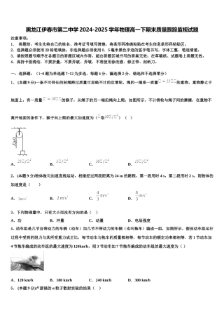 黑龙江伊春市第二中学2024-2025学年物理高一下期末质量跟踪监视试题含解析