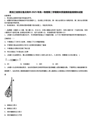 黑龙江省部分重点高中2025年高一物理第二学期期末质量跟踪监视模拟试题含解析