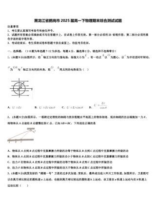 黑龙江省鹤岗市2025届高一下物理期末综合测试试题含解析