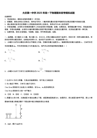 大庆第一中学2025年高一下物理期末统考模拟试题含解析